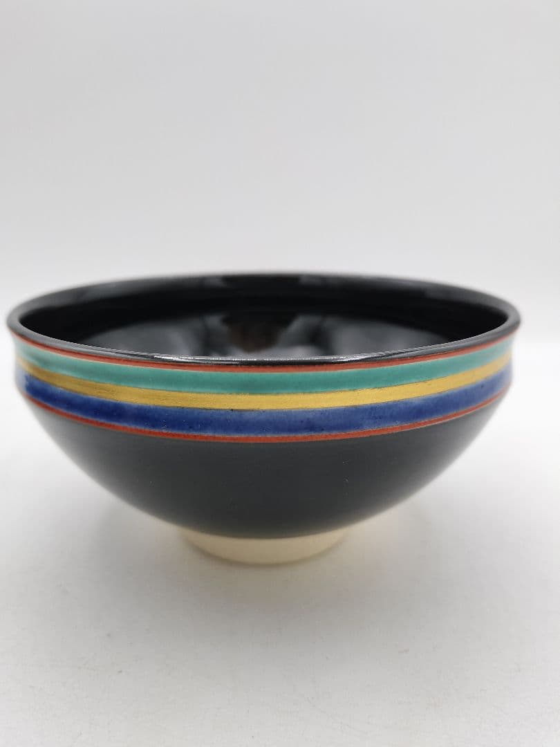 c773 数茶碗 黒仁清　独楽文 手塚桐鳳 10客 木箱 茶道具 古物