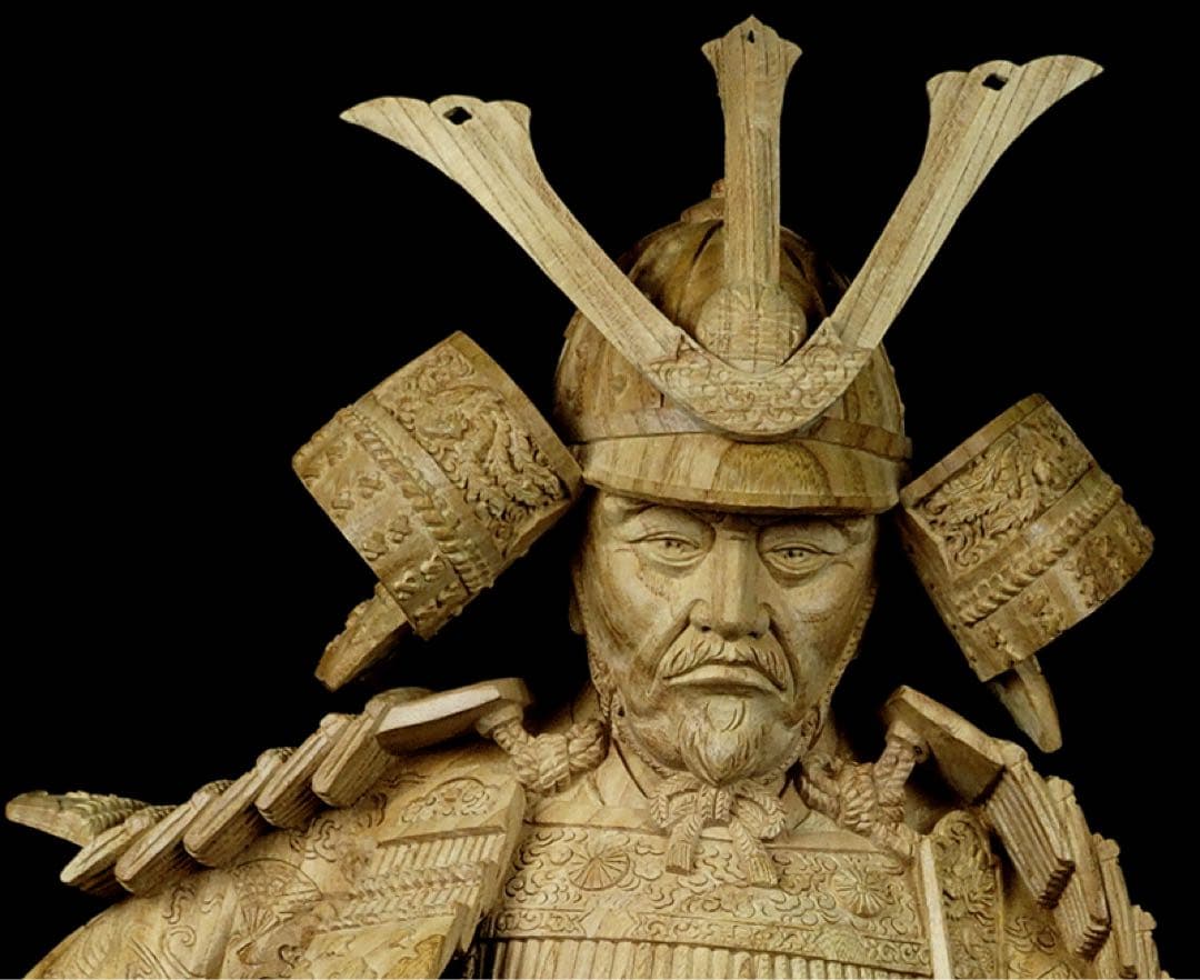 楠木正成像　SHOGUN 将軍　日本の武将　木彫作品　壁掛け　箱あり