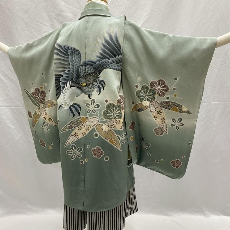 509ab48羽織と着物のみ◎七五三 五歳 男児 着物&羽織　金彩 青緑系◎