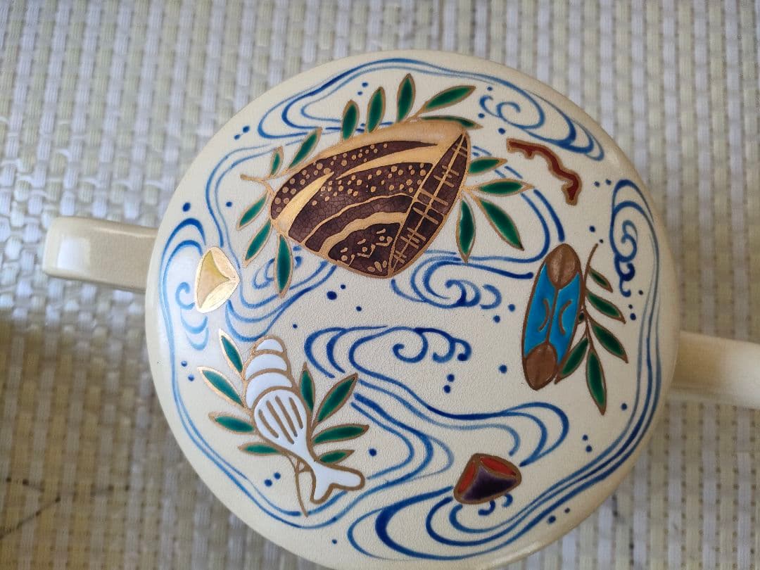 ●茶道具 宝泉作 水次 色絵海老文刻印あり 共箱付 京焼 水注 水次 茶会茶道具