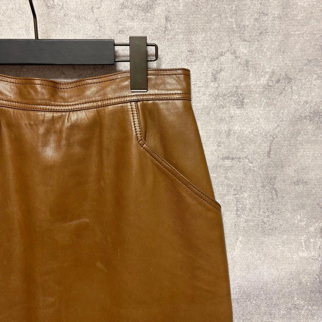 LOEWE ロエベ ラムレザー スカート 茶 ひざ丈 本革 ヴィンテージ