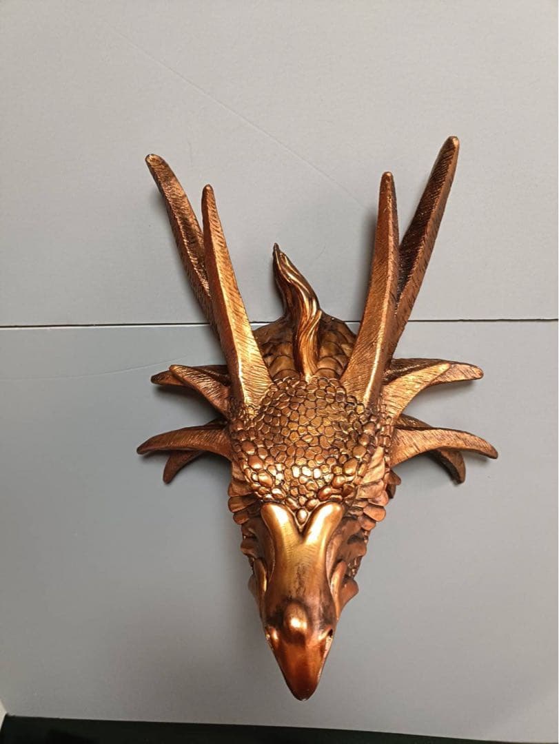 ドラゴンの頭部 壁掛け アンティーク アート オブジェ　美術品　銅色