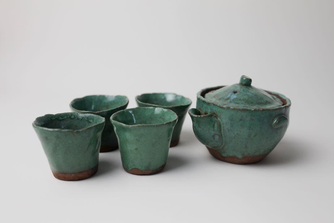 時代煎茶器 宝瓶 宝塚焼 萩焼 煎茶碗 茶盆 セット