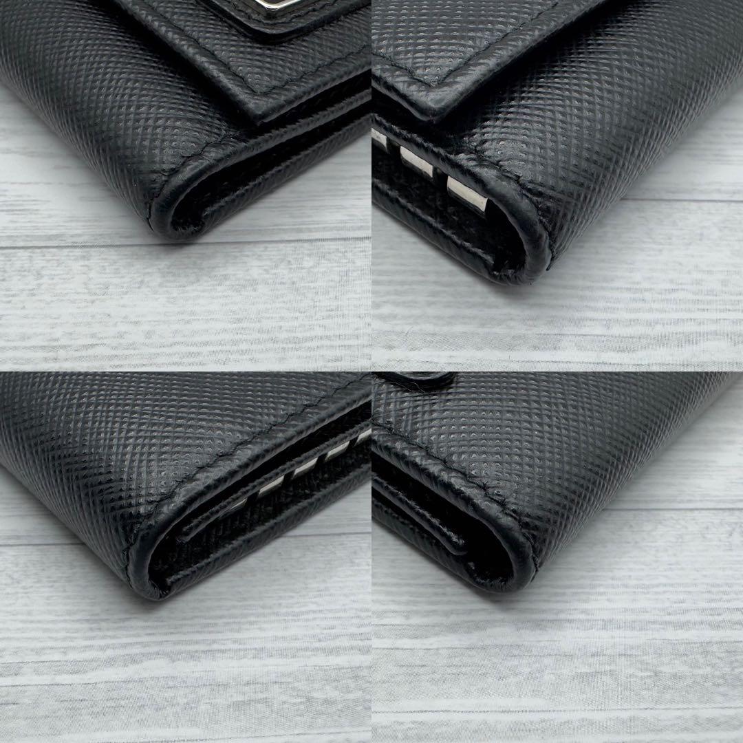 【美品】PRADA　キーケース　6連 三角ロゴ　 サフィアーノ ブラック
