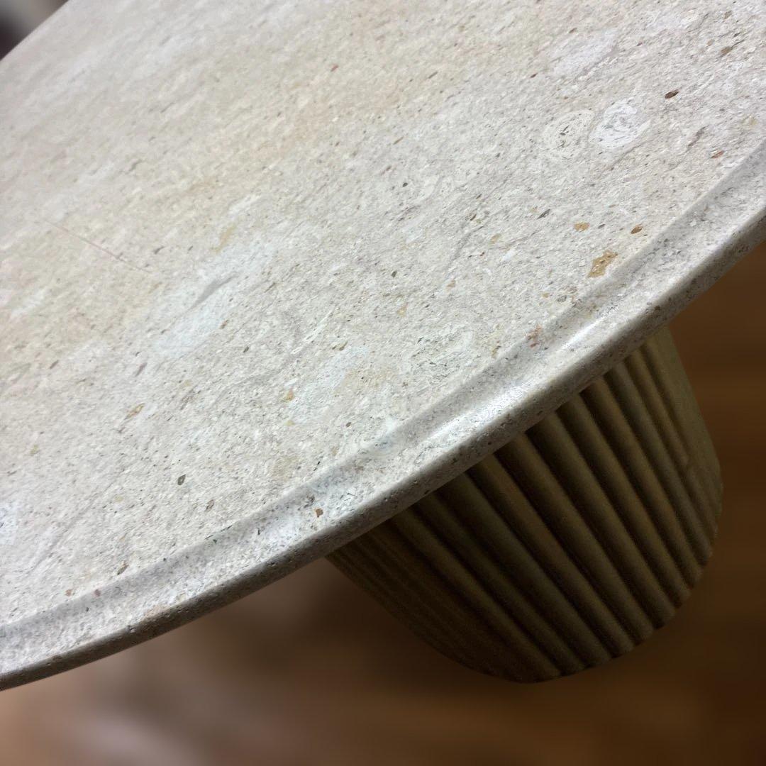 円柱型ナチュラルウッド座卓大理石卓面