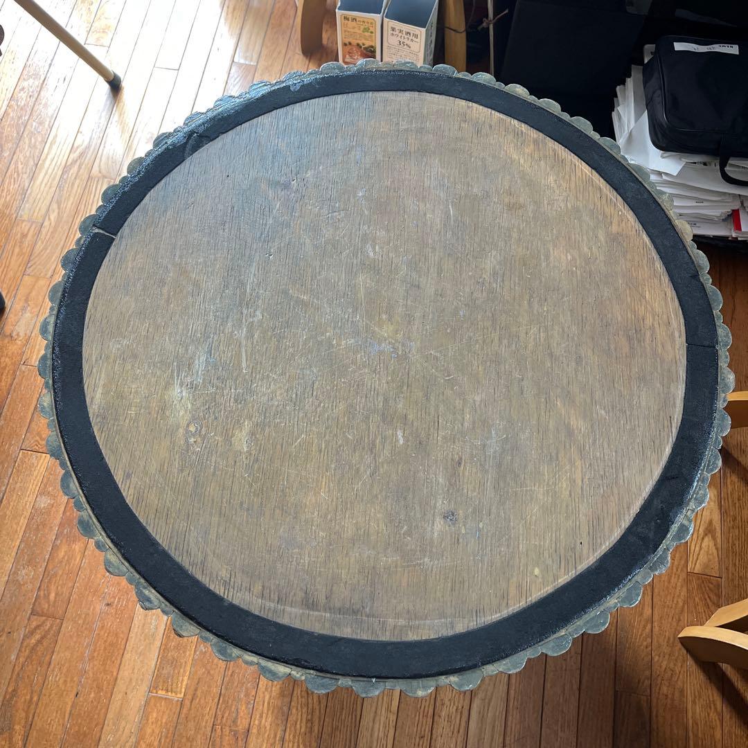 円柱型ナチュラルウッド座卓大理石卓面