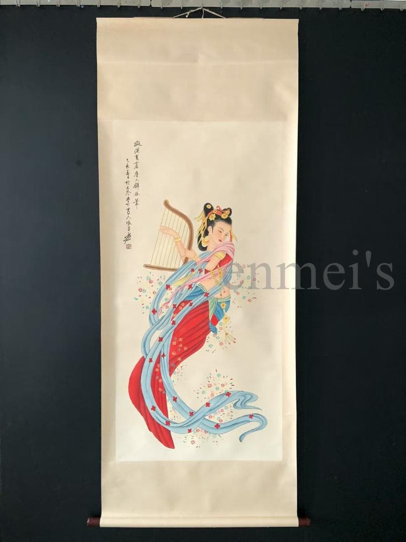 中国古美術・純手描き四尺人物掛軸・国画・張大千印款・宣紙・賞物・肉筆・文房置物