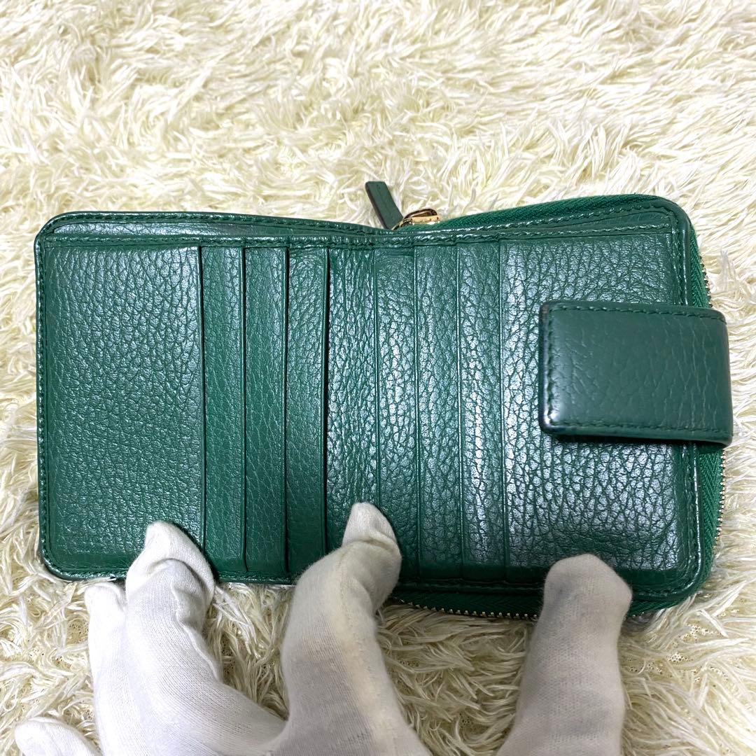 美品✨ GUCCI グッチ 折り財布 GGキャンバス ラウンドジップ グリーン