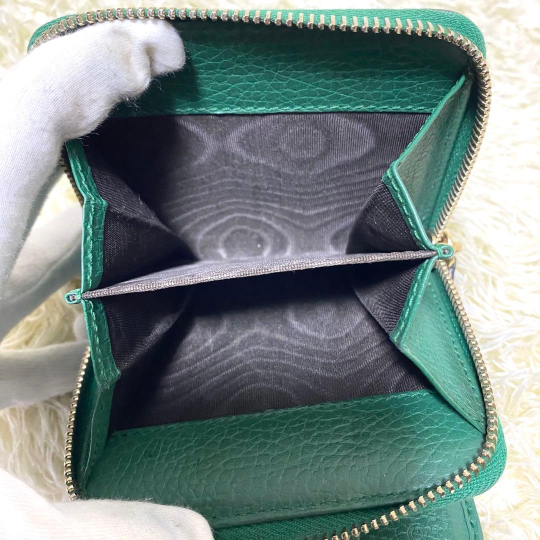 美品✨ GUCCI グッチ 折り財布 GGキャンバス ラウンドジップ グリーン