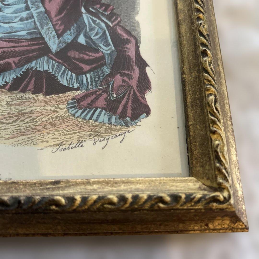 アンティーク版画　19世紀 フランス ファッションプレート 額装手彩色リトグラフ