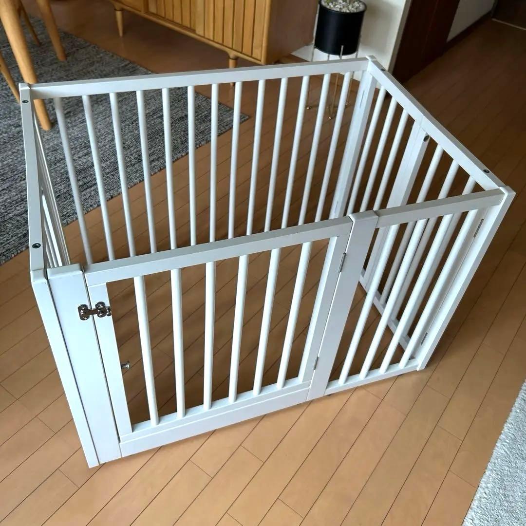 石崎家具 木製ワンタッチペットサークル ホワイトS 犬用ケージ 天然木 日本製