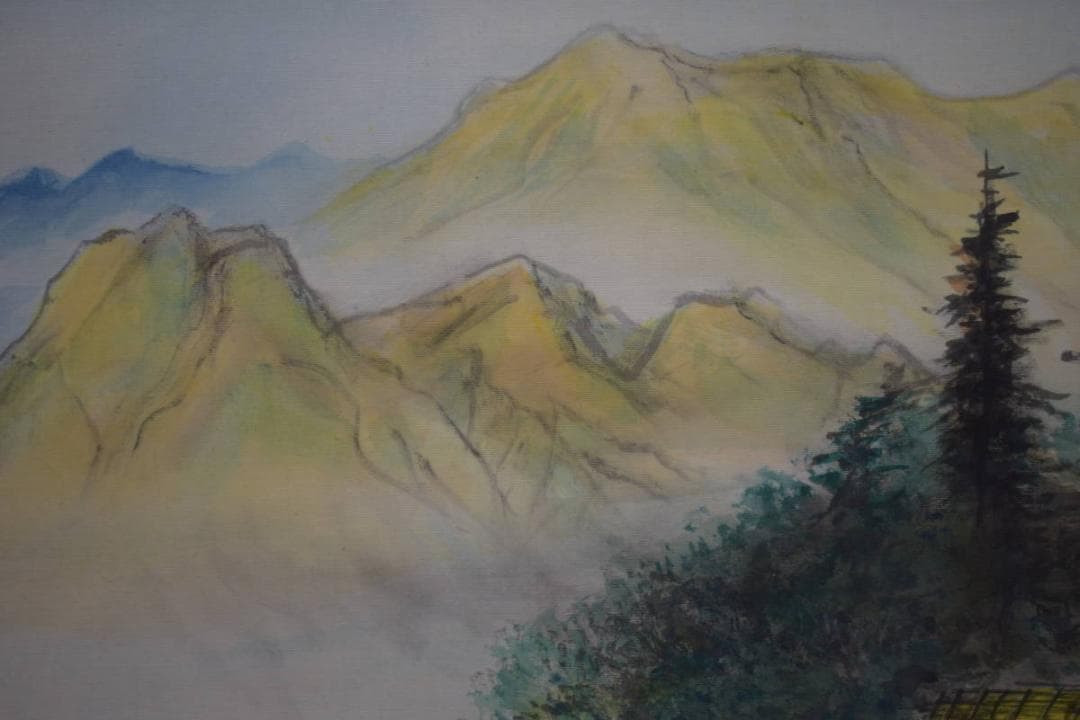 真作/大木豊平/水郷/山水/家/波止場/横物/桐共箱付/布袋屋掛軸HI-999