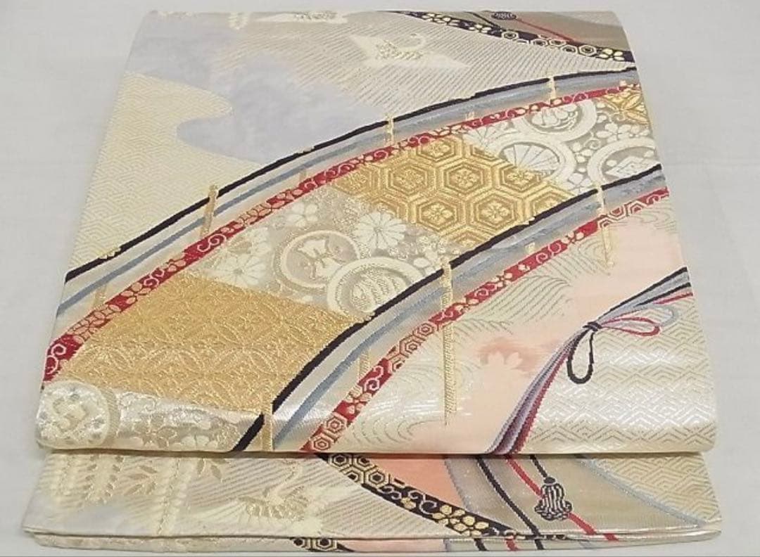 振袖 フルセット6点サイズM〜Ｌ扇子御所車鶴文　暈し染め　金糸　銀彩　正絹