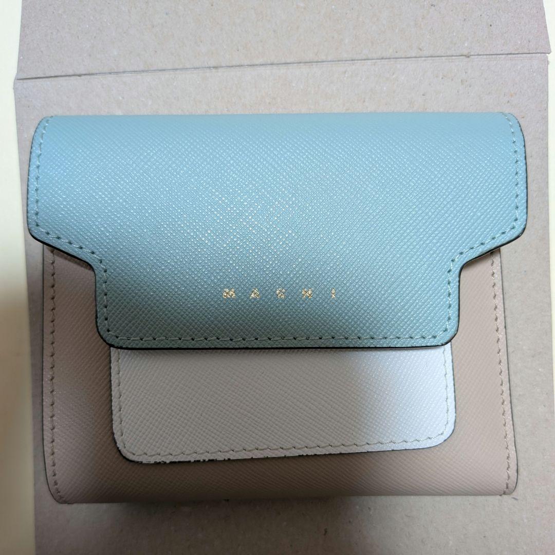 MARNI ライトグリーン、ホワイト、ブラウン サフィアーノレザー製ウォレット