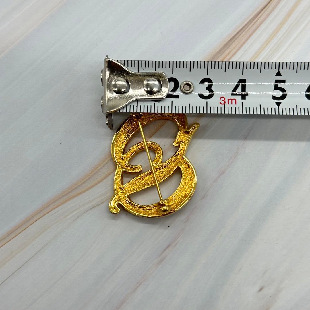 クリスチャンディオール ブローチ CDロゴ ラインストーン ゴールドカラー