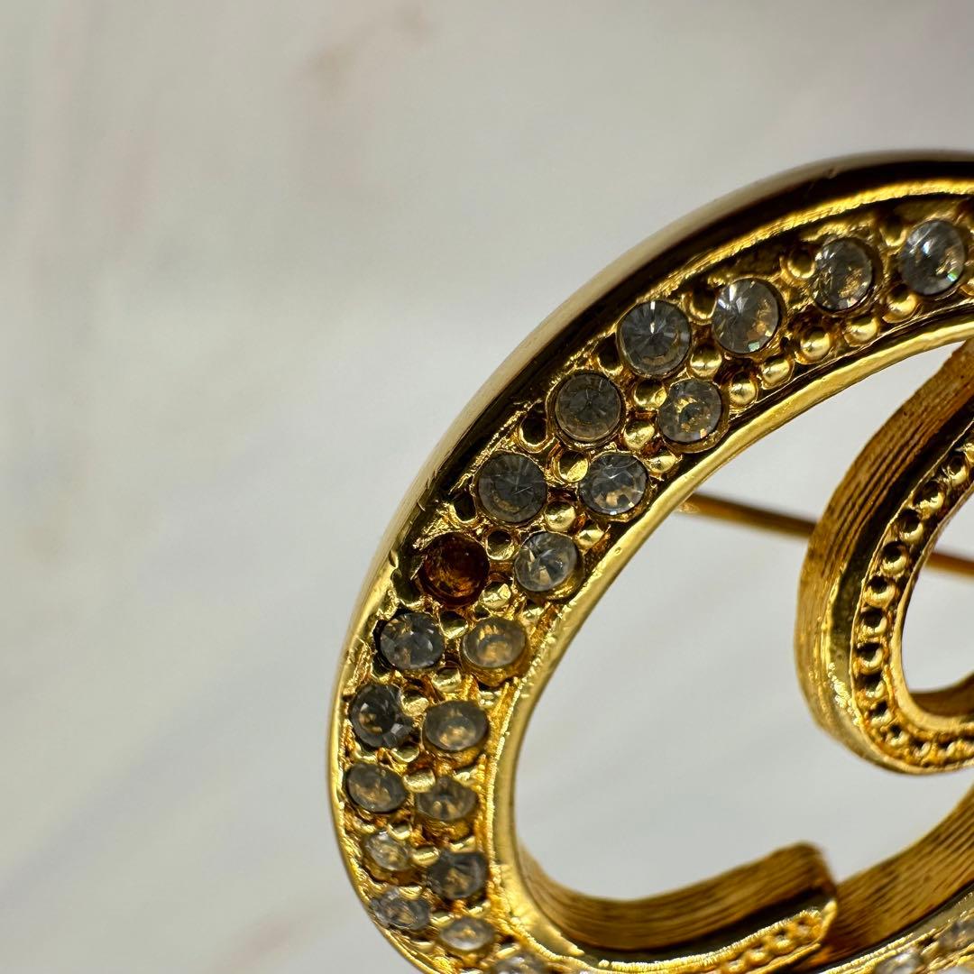 クリスチャンディオール ブローチ CDロゴ ラインストーン ゴールドカラー