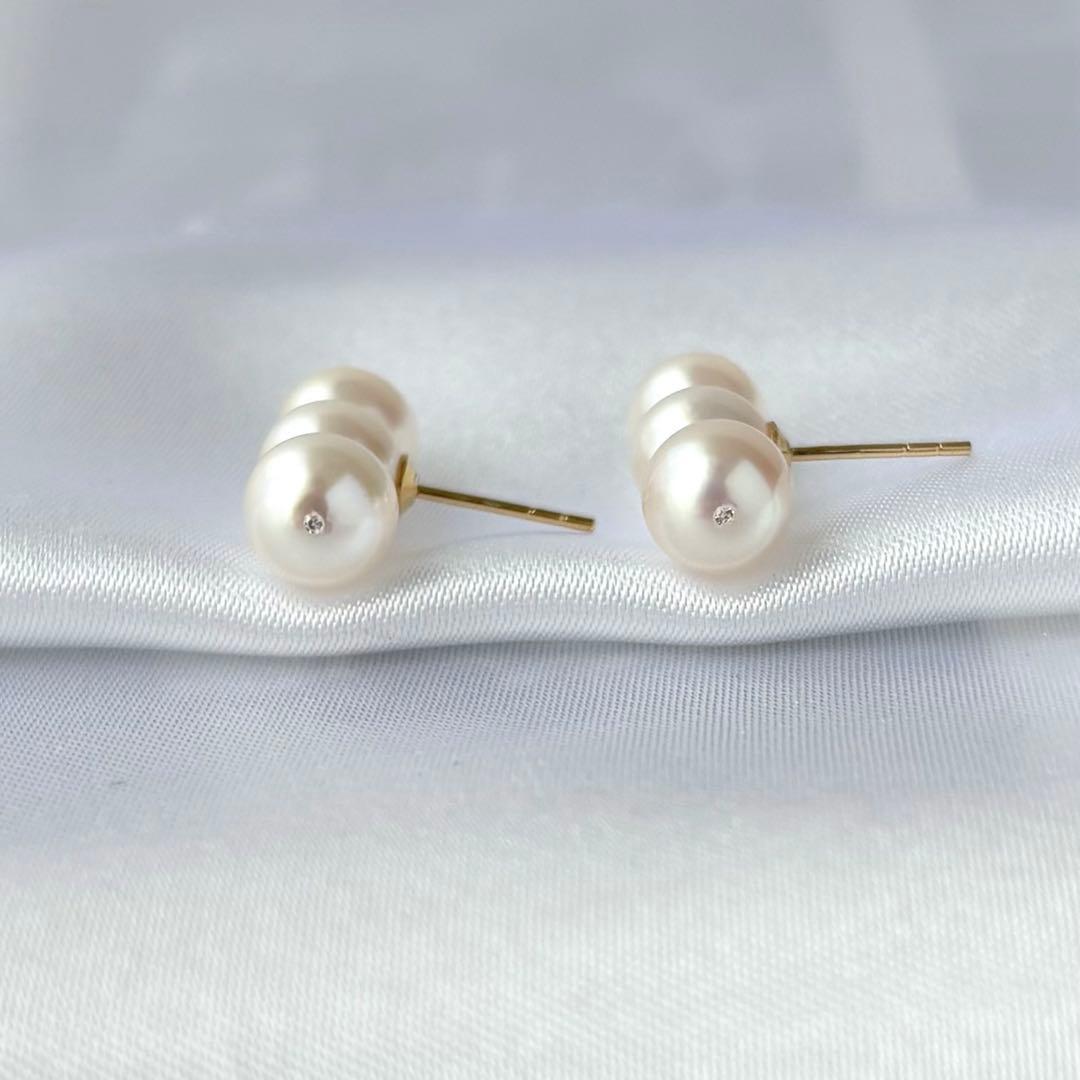 あこや真珠ピアス　３連ピアス　14kgf No.6