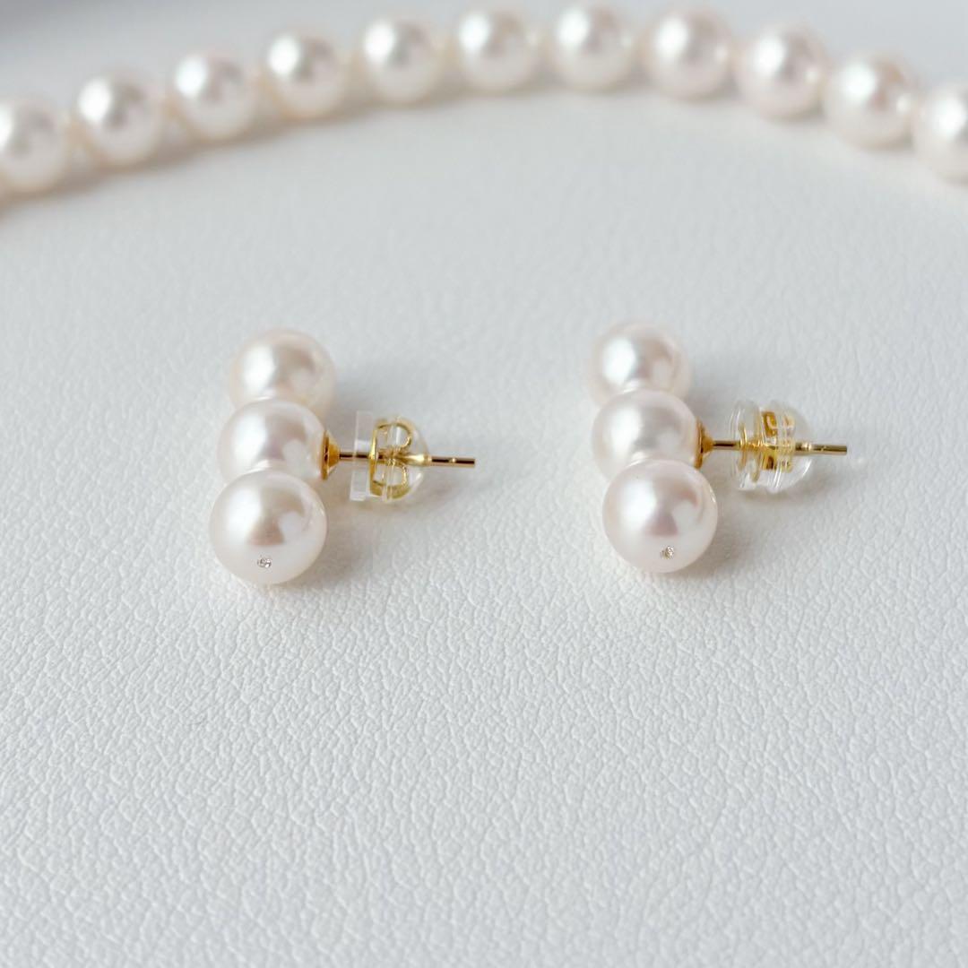 あこや真珠ピアス　３連ピアス　14kgf No.6