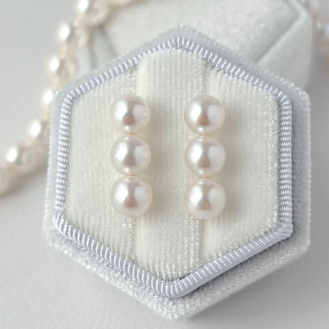 あこや真珠ピアス　３連ピアス　14kgf No.6