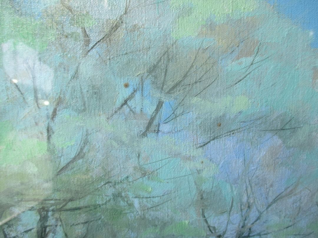 村山孝夫◎桃の花　春　信州◎茅葺屋根油彩原画ふるさとの風景