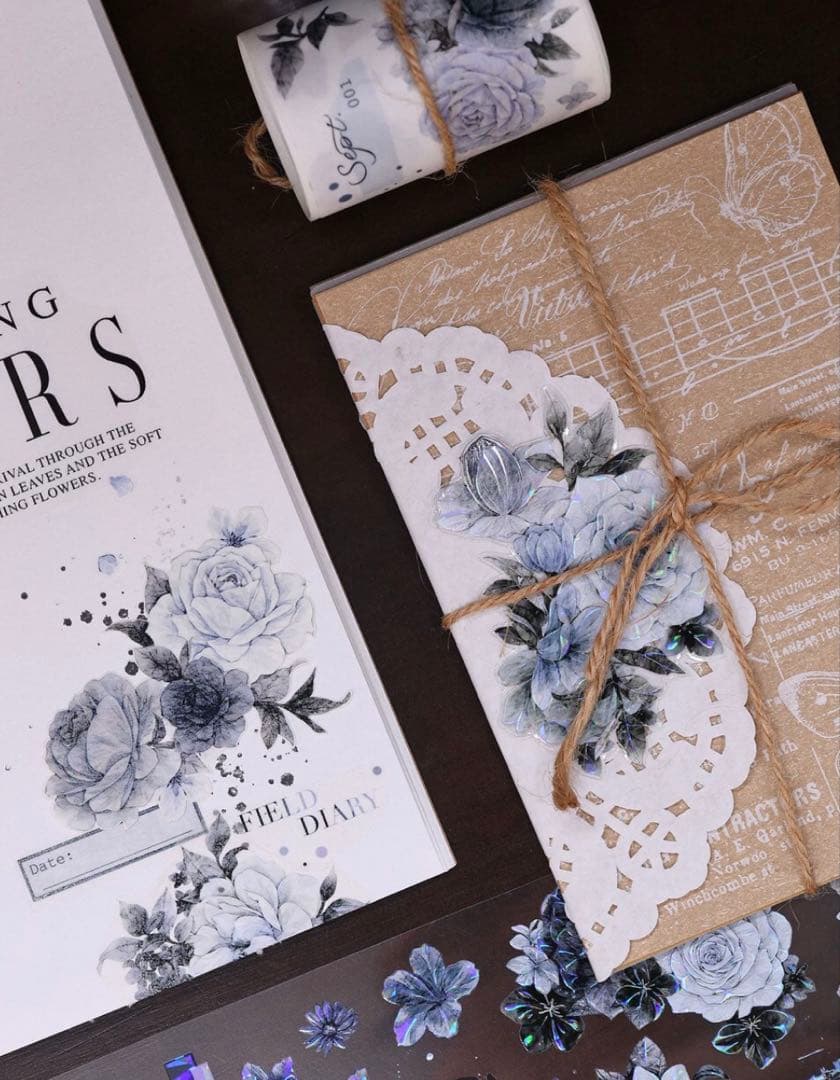 贝壳光 6cm×6m 岚烟 海外マスキングテープ 海外マステ　花