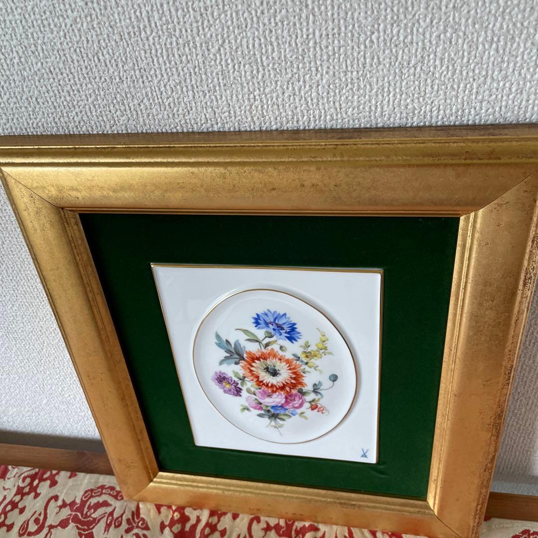 ＊額装五つ花プレート＊額３４cm×３１cm・画１８cm×１５cm・Meissen