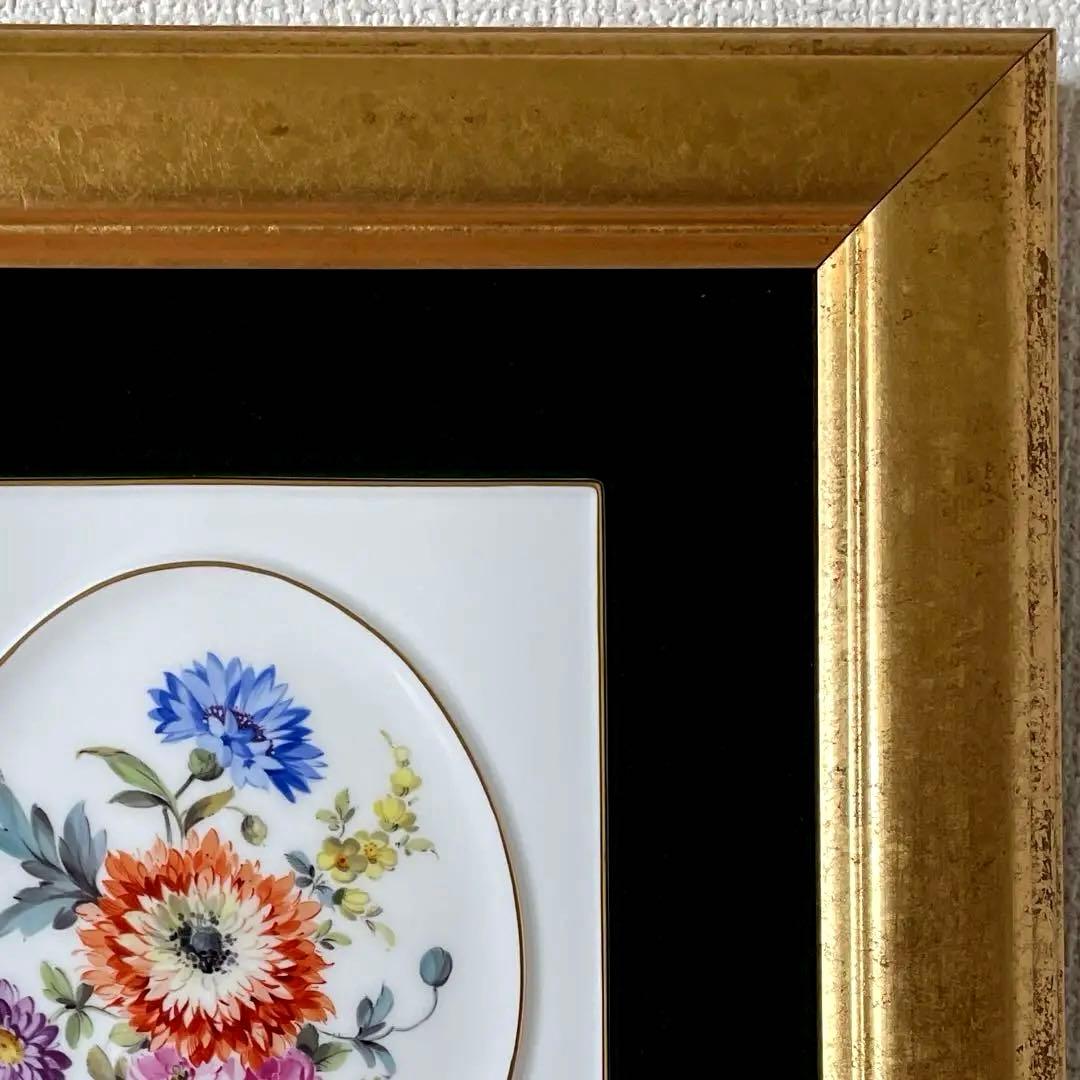＊額装五つ花プレート＊額３４cm×３１cm・画１８cm×１５cm・Meissen