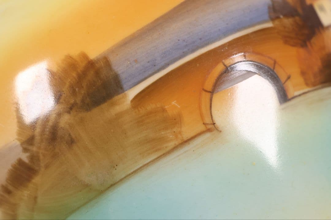 【CM304】オールドノリタケ 湖畔の風景 花瓶 高21cm 夕焼け 花入 花器