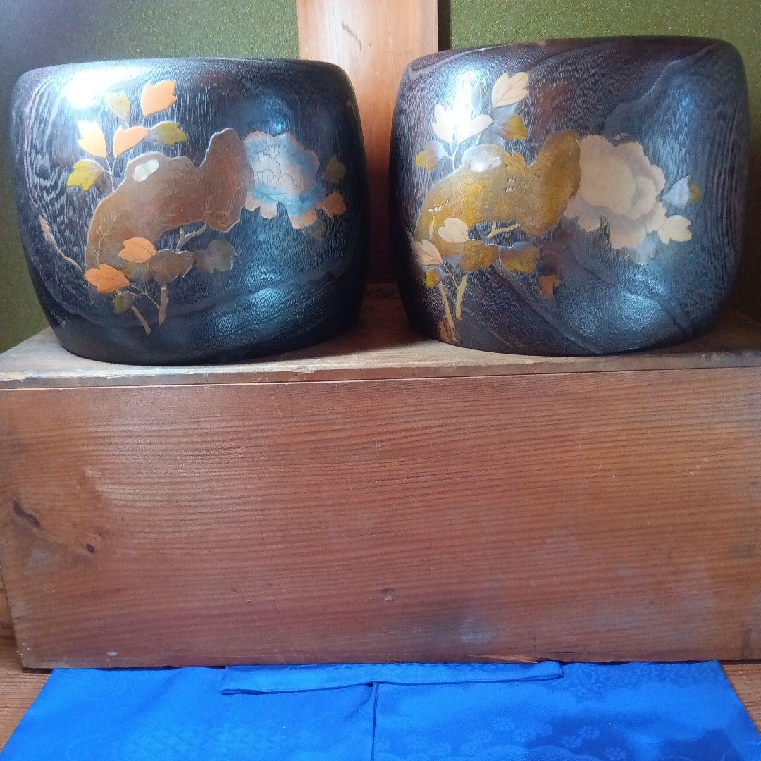 桐木蒔絵一対火鉢箱入り