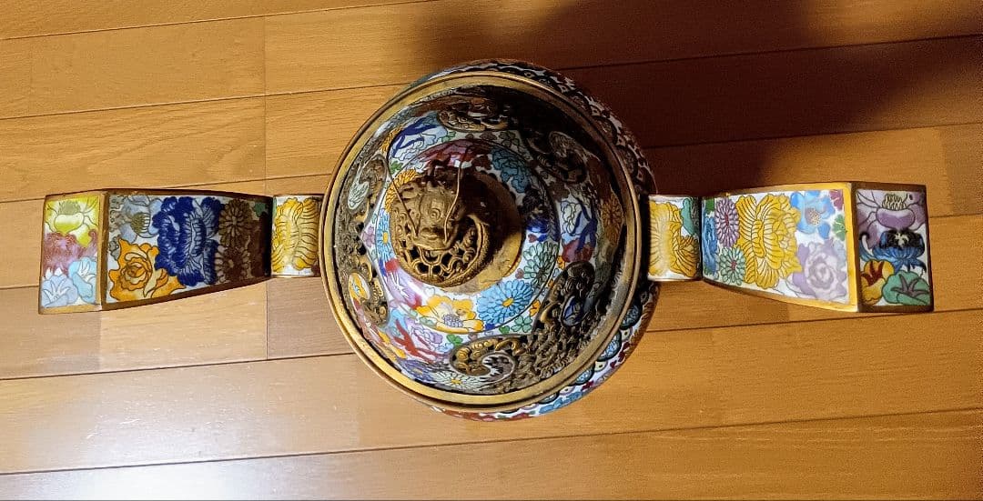 香炉　七宝焼き　倣古　置物　中国　大きい　アンティーク　工芸品　インテリア