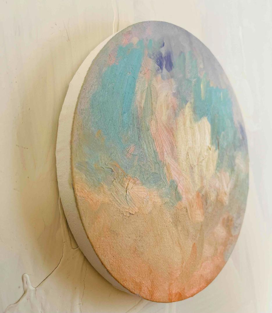 油彩 絵画 『空』丸形アートパネル 直径20cmインテリア 絵画 原画