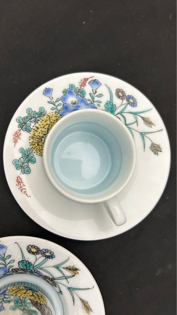 九谷焼　堀江青光　珈琲盌　カップ＆ソーサー ペア　栞共箱付き