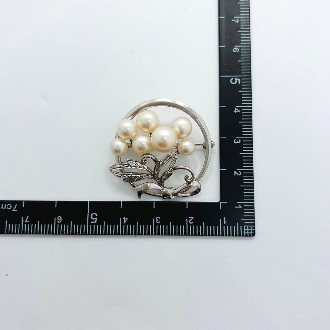 美品✨MIKIMOTO ミキモト パール　ブローチ　フラワー　リーフ　サークル