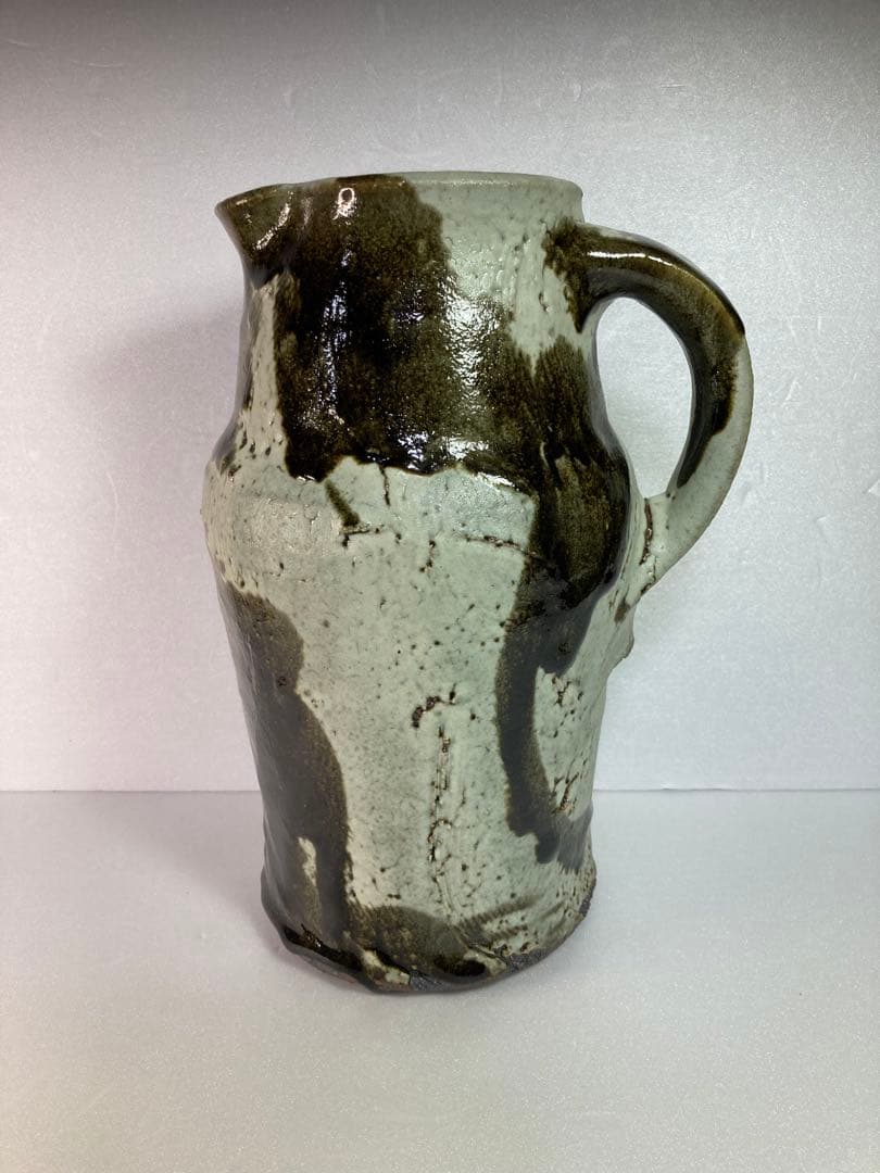 高内秀剛　糖釉把手付瓶　ピッチャー　益子焼　民藝　民芸　花瓶