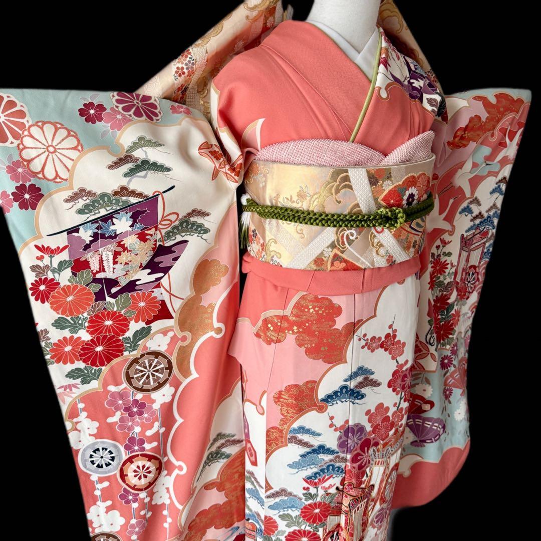 上質　振袖フルセット　手挿し友禅　古典柄　トールサイズ　168cmまで