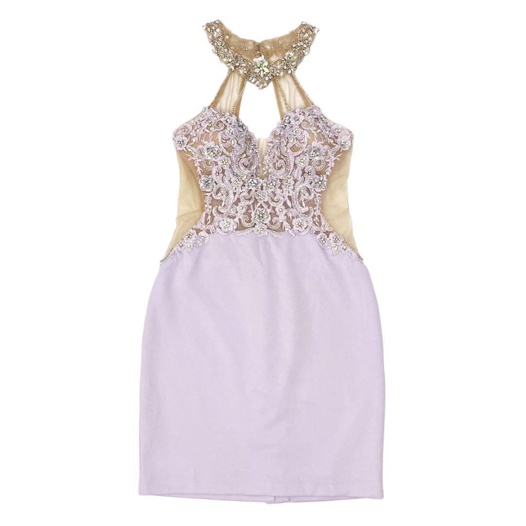 AngelR エンジェルアール アッパーフラワーレースデコルテビジューミニドレス