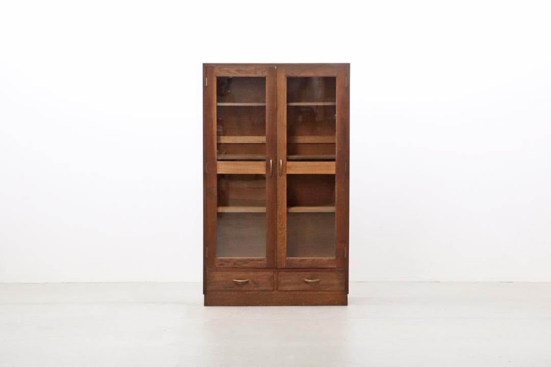 ※いのうえ レトロ オーク材 本箱 食器棚 書庫 戸棚 収納 キャビネット