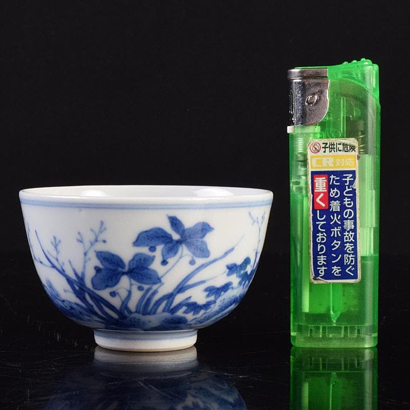 煎茶道具　平安陶工　清山造　染付　花鳥文　煎茶碗　四客　共箱　U　R9303