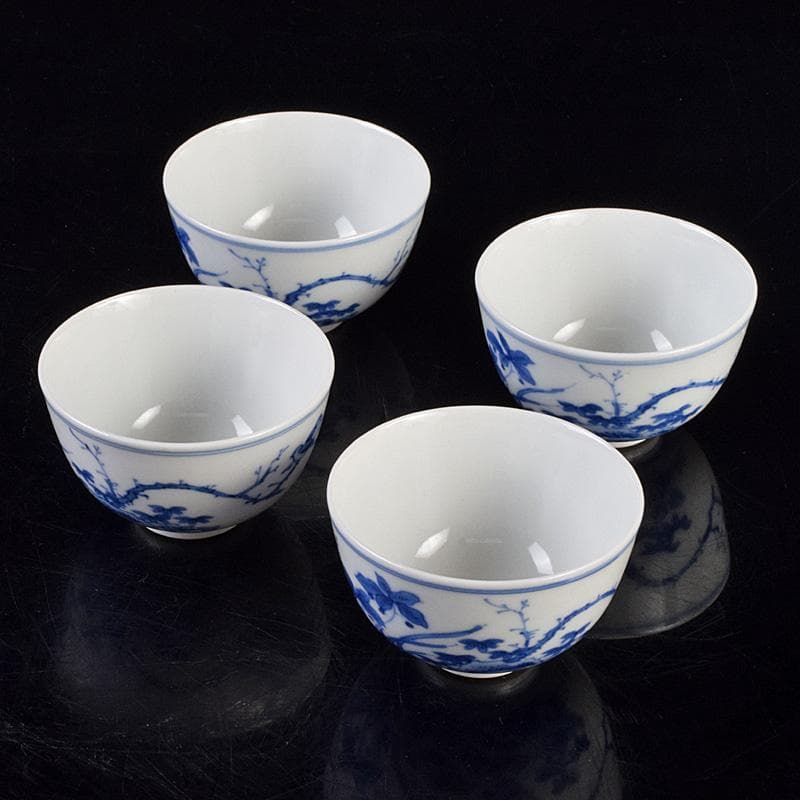 煎茶道具　平安陶工　清山造　染付　花鳥文　煎茶碗　四客　共箱　U　R9303