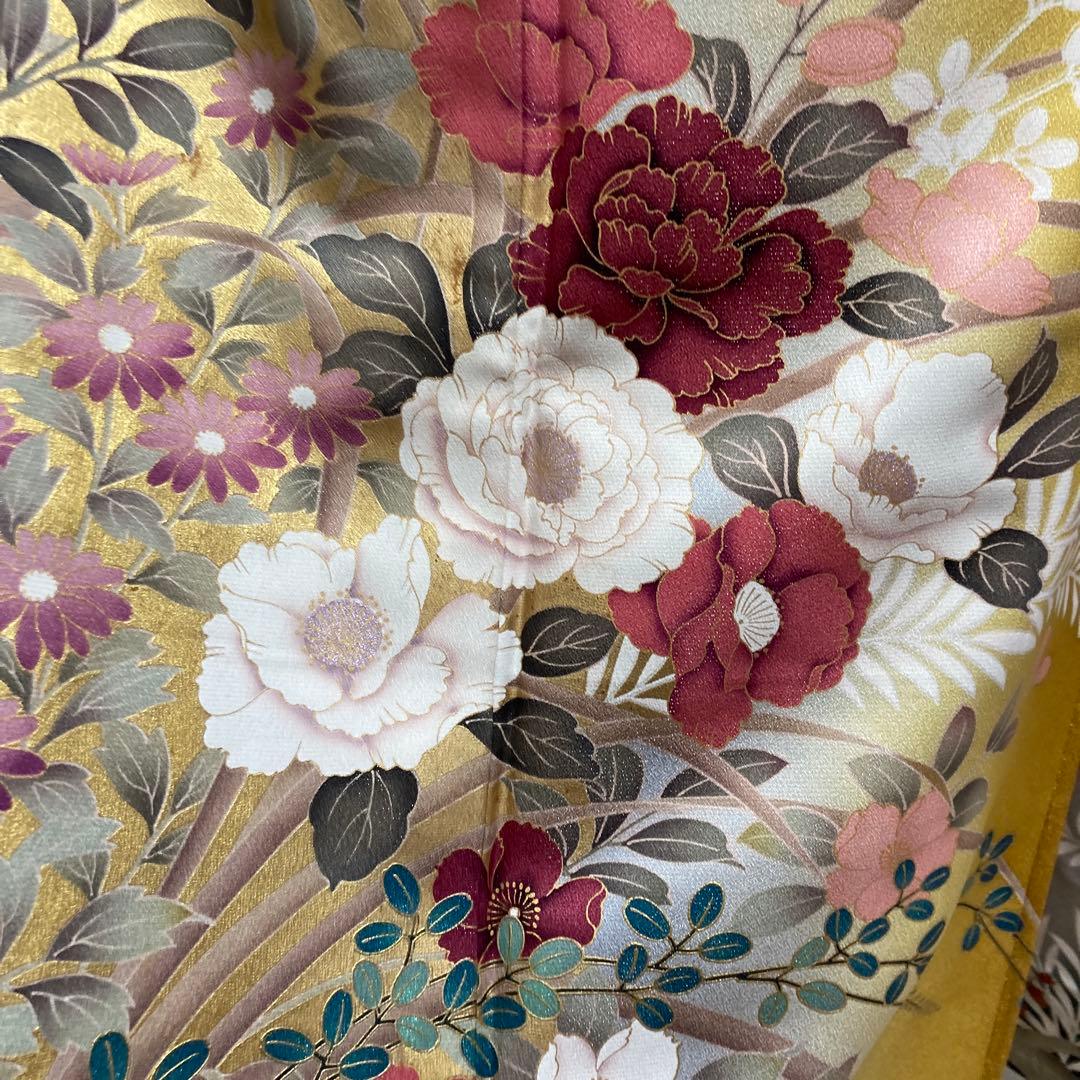 1回着用　振袖　牡丹　銀通し　大柄　トールサイズ　アースカラー