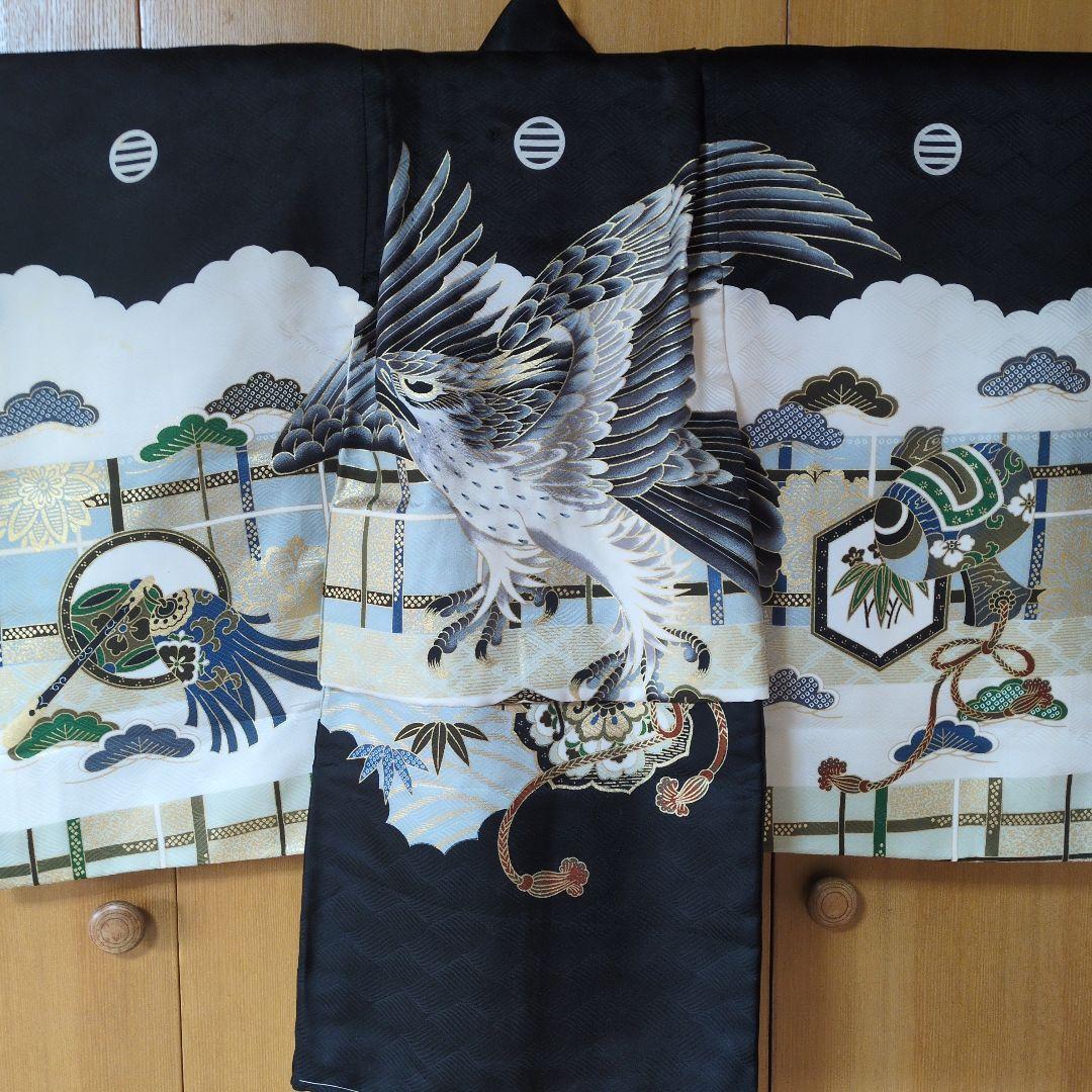 七五三３歳男の子着物と正絹総絞りの被布（中綿無し）ペパーミントグリー