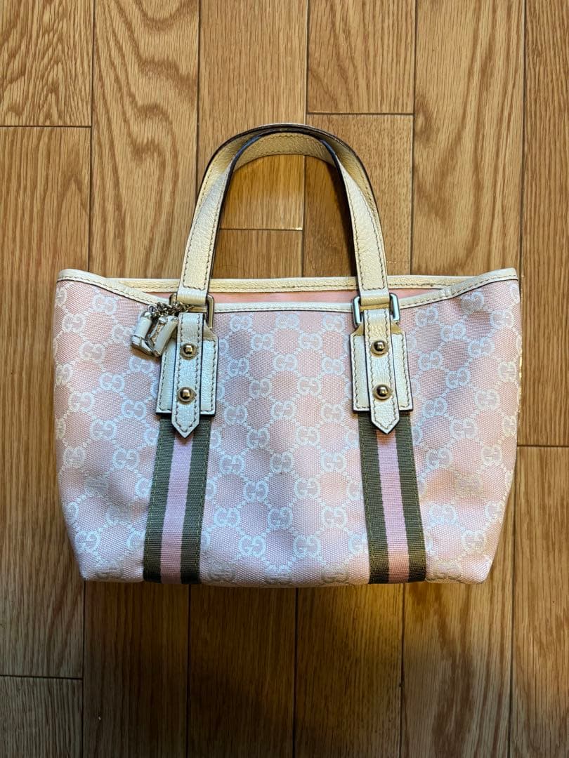GUCCI シェリーライン ハンドバッグ ミニ ピンク チャーム付き