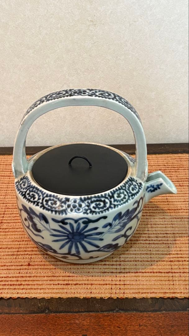 古民具　古伊万里　酒注　水柱　染付 蛸柄　5弁花　江戸時代　骨董