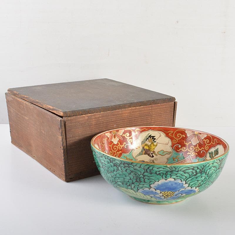 えびいち　庄三造　赤絵　花鶴人物文　菓子器　鉢　時代箱付　V　R6788F