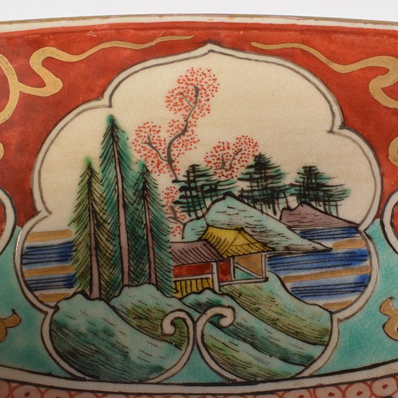 えびいち　庄三造　赤絵　花鶴人物文　菓子器　鉢　時代箱付　V　R6788F