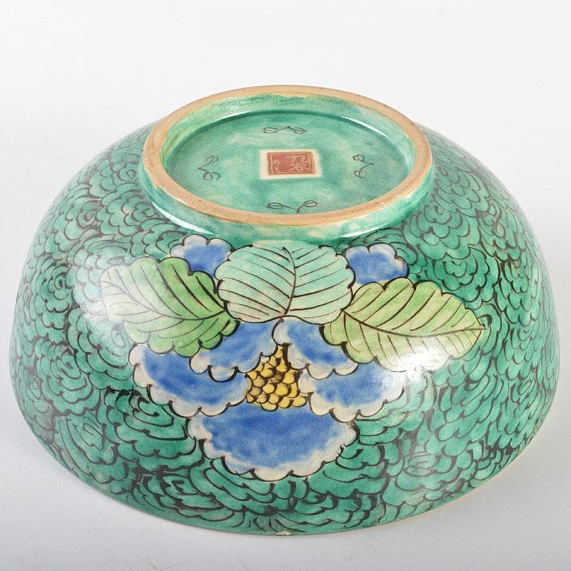 えびいち　庄三造　赤絵　花鶴人物文　菓子器　鉢　時代箱付　V　R6788F