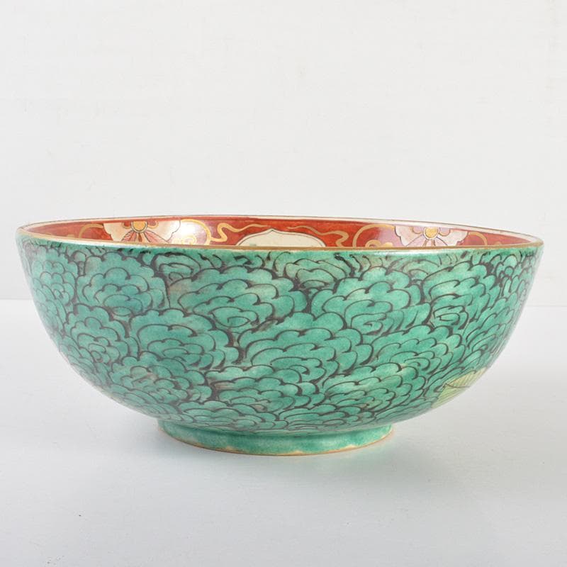 えびいち　庄三造　赤絵　花鶴人物文　菓子器　鉢　時代箱付　V　R6788F