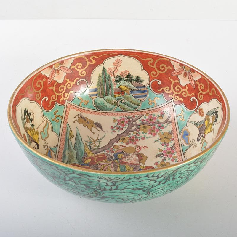 えびいち　庄三造　赤絵　花鶴人物文　菓子器　鉢　時代箱付　V　R6788F