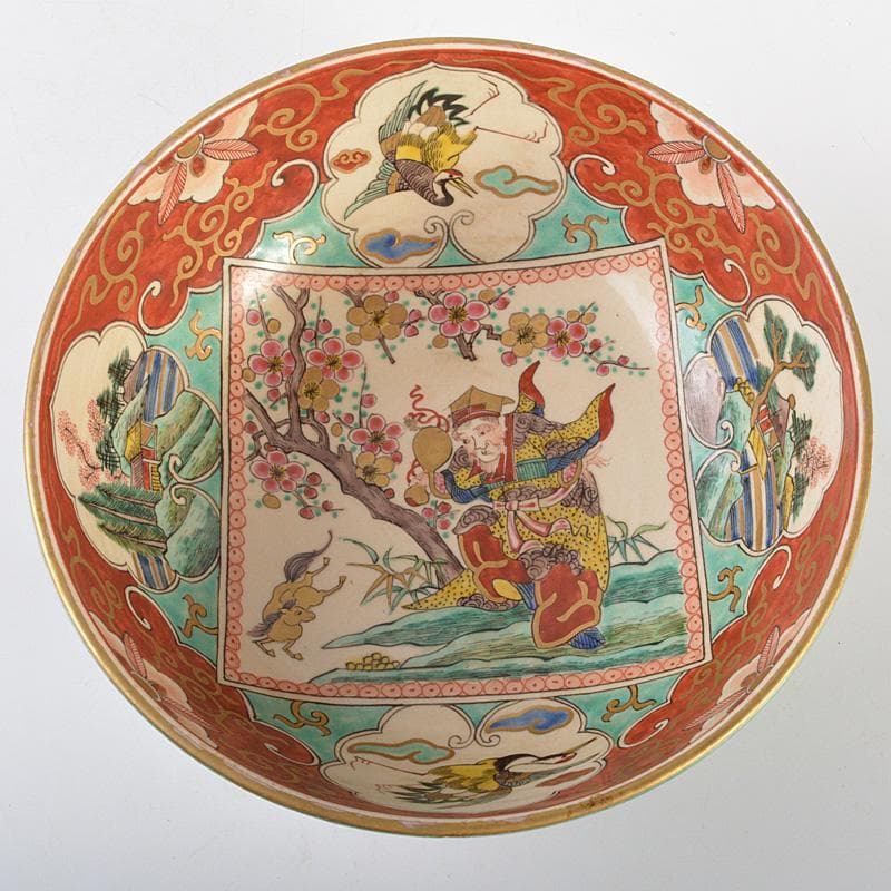 えびいち　庄三造　赤絵　花鶴人物文　菓子器　鉢　時代箱付　V　R6788F