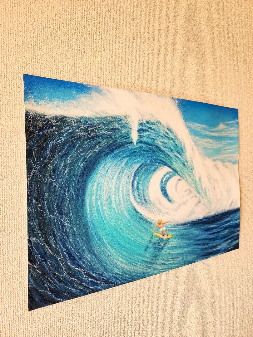 海の絵　風景画　サーフィン　パステル画　絵画　アート　海　サーフィンの絵　抽象画